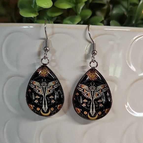 SUN & MOON TIGER MOTH DROP EARRINGS - Picture 5 of 7